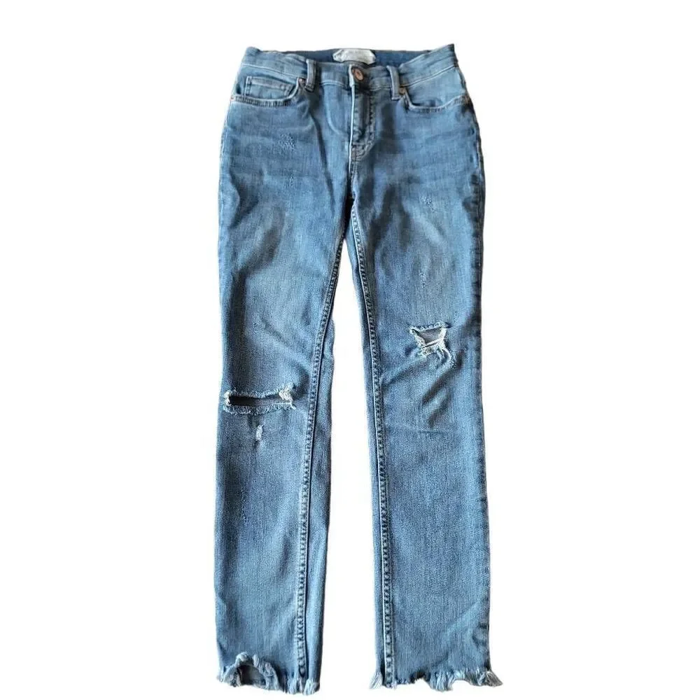 Free people womens Sz W 25 blue distressed raw hem skinny jeans